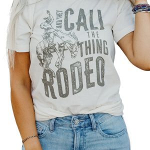 Women's White 'AND THEY CALL THE THING RODEO' Graphic Round Neck T-Shirt - Main View