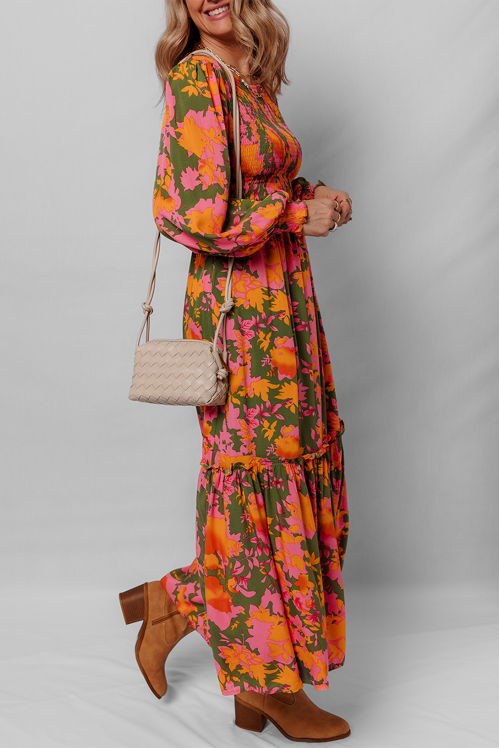 Casual Bohemian Style Smocked Bodice Dress - Flowy, Comfortable, and Perfect for Daily Wear - Detail View 3