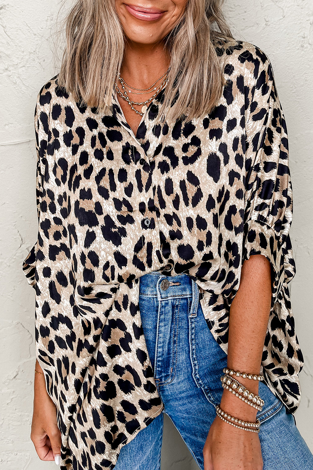Trendy Leopard Print 3/4 Sleeve Shirt for Women - Casual and Stylish - Detail View 10