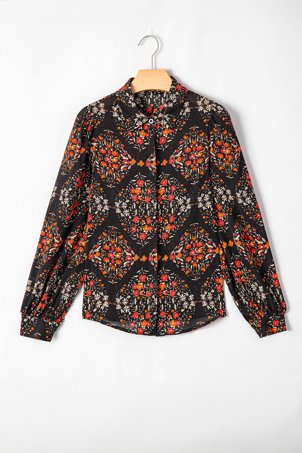 Elegant Black Puff Sleeve Shirt for Daily Wear - Relaxed Fit and Rounded Hemline - Detail View 3