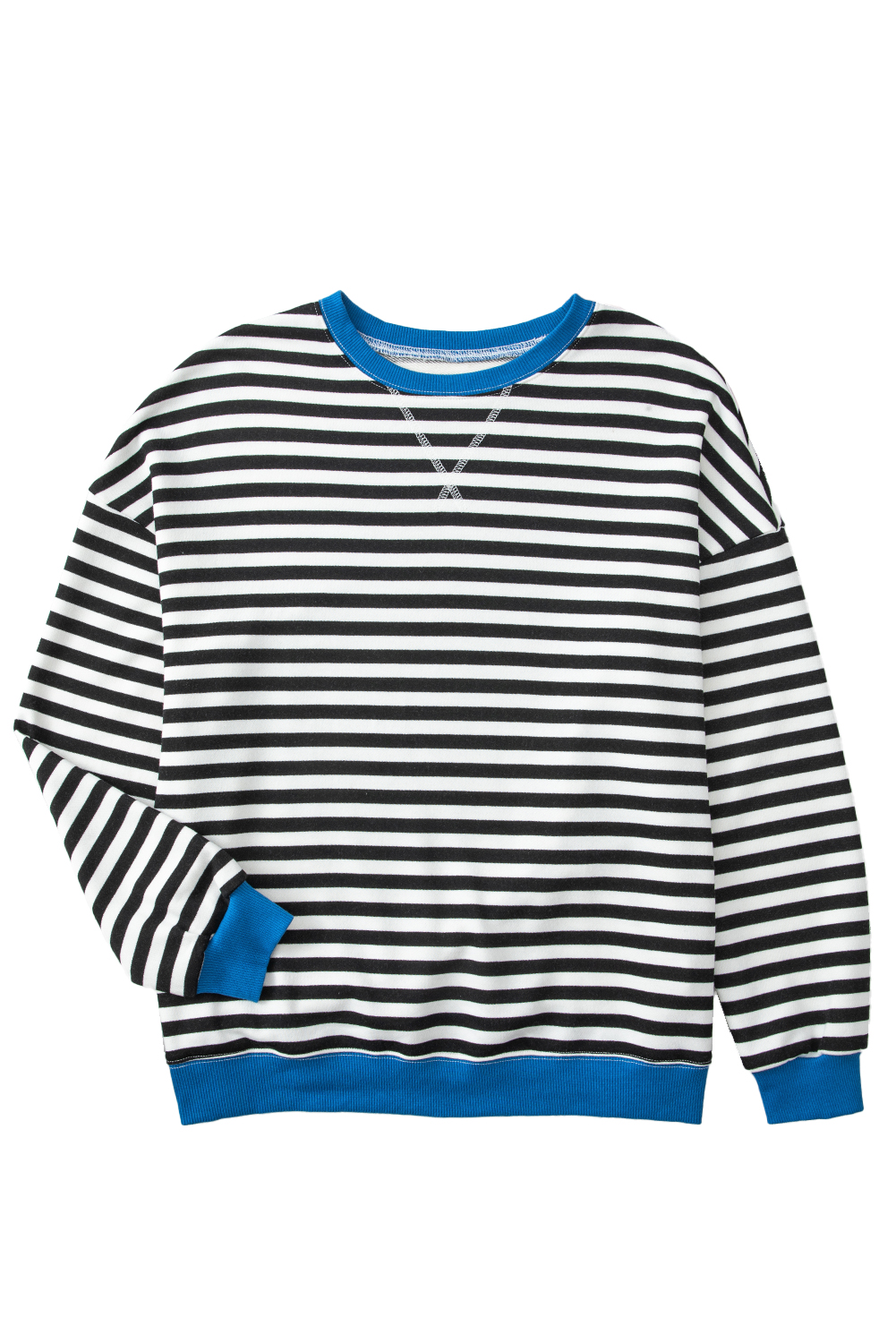 Relaxed Fit Long Sleeve Sweatshirt - Timeless Striped Pattern and Ribbed Trim - Detail View 15