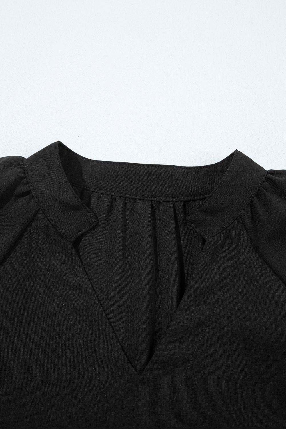 Sophisticated Women's V Neck Blouse with Trendy Puff Sleeves - Black - Detail View 7
