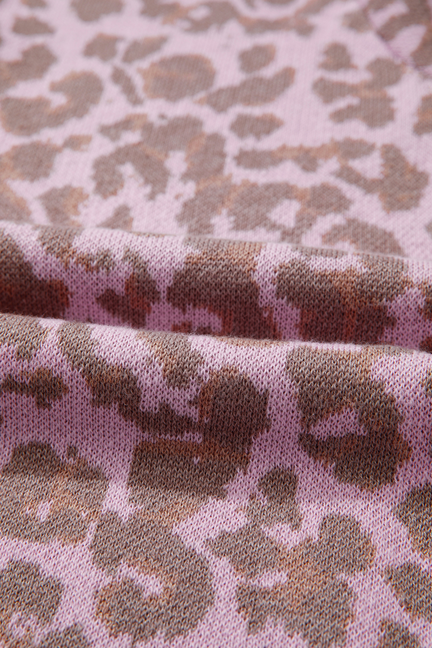 Western Style Leopard Print Short Sleeve Cardigan for Women – Pink Button Front Knit Sweater Top - Detail View 11