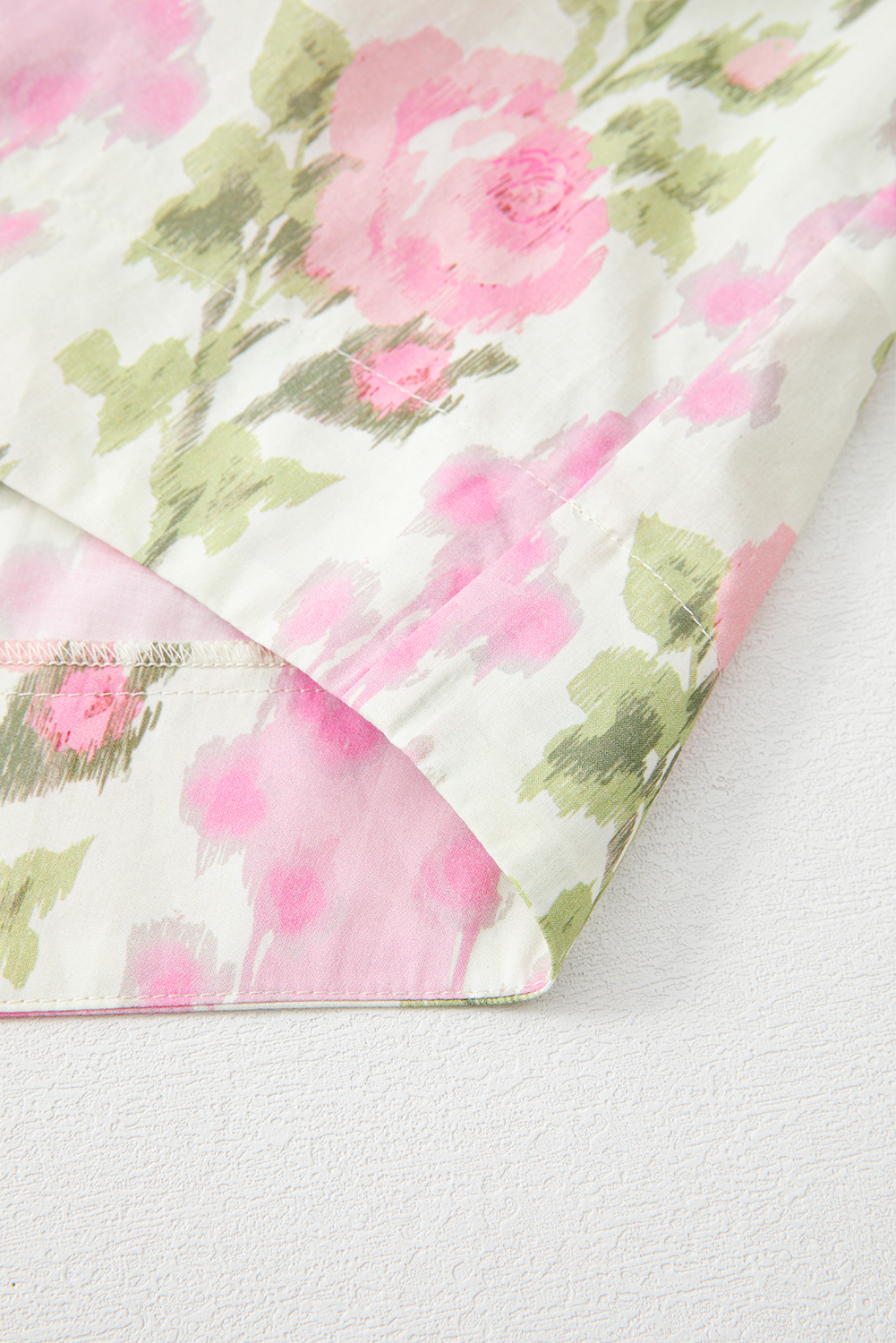 Charming Women's Pink Floral Print Ruffled Sleeve Summer Top - Detail View 13