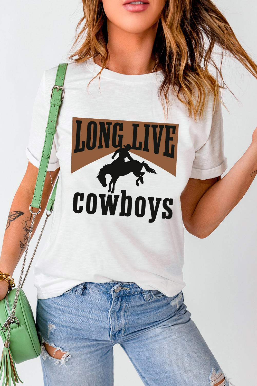 Casual Crew Neck T-Shirt with Cowboy Graphic Print - Comfortable Fit - Detail View 6