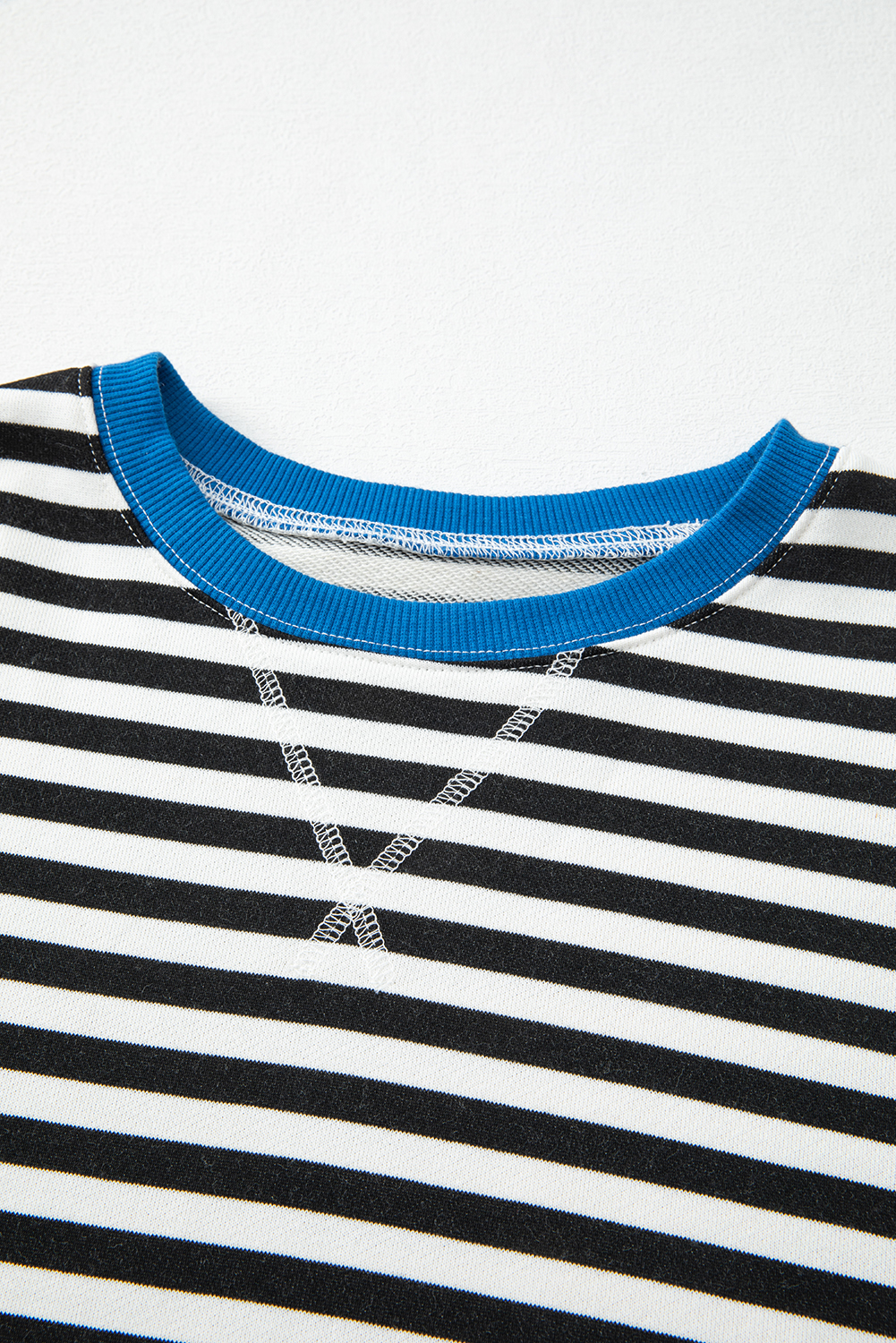Relaxed Fit Long Sleeve Sweatshirt - Timeless Striped Pattern and Ribbed Trim - Detail View 11