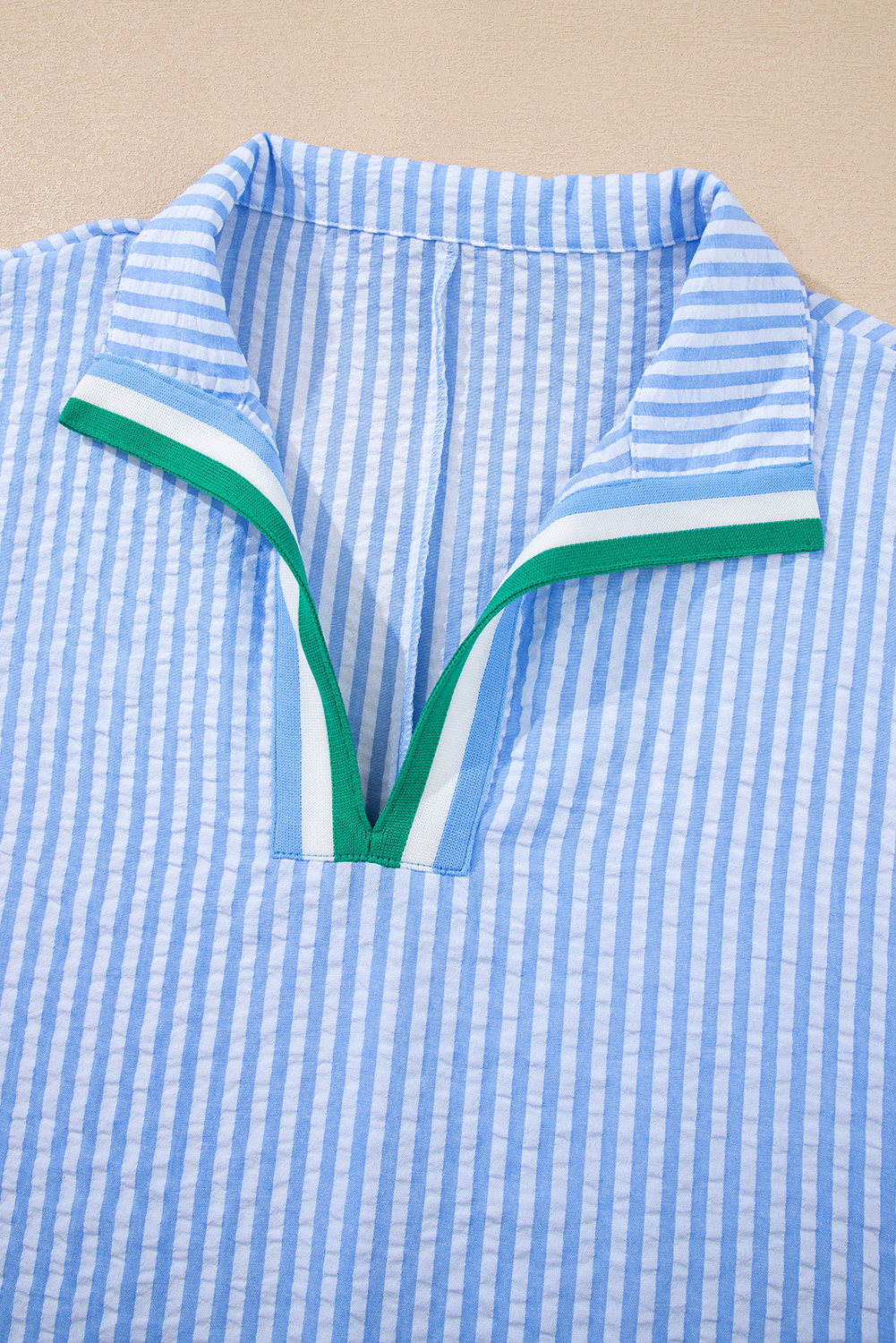 Stylish Vertical Stripe Blouse for Women - Relaxed Fit Split Neck Top - Detail View 7