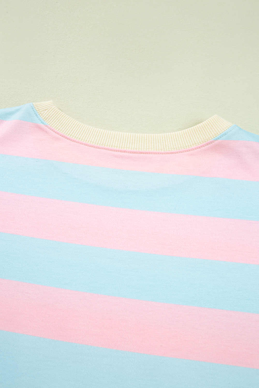Plus Size Sweatshirt, Sky Blue, Stripe Pattern, Drop Shoulder, Crewneck, Casual Style, Long Sleeve, Comfortable Fabric, Daily Wear, Colorblock Design, Loose Fit, Stylish Outfit, Fall Apparel, Women's Fashion - Detail View 8