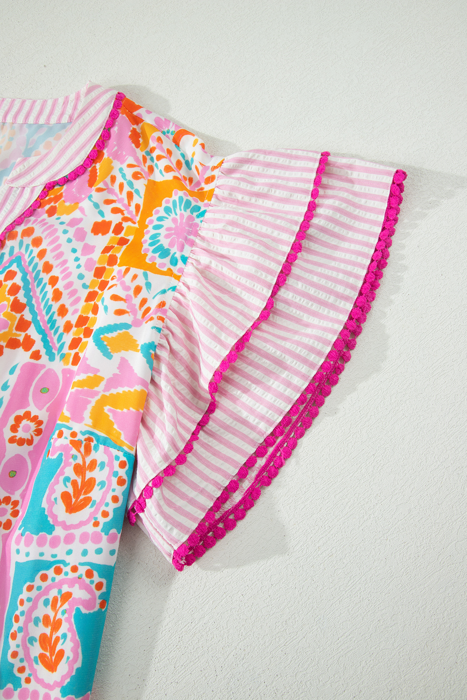 Plus Size Summer Shift Blouse for Women - Bohemian Rose Geometric V-Neck Casual Top - Detail View 8