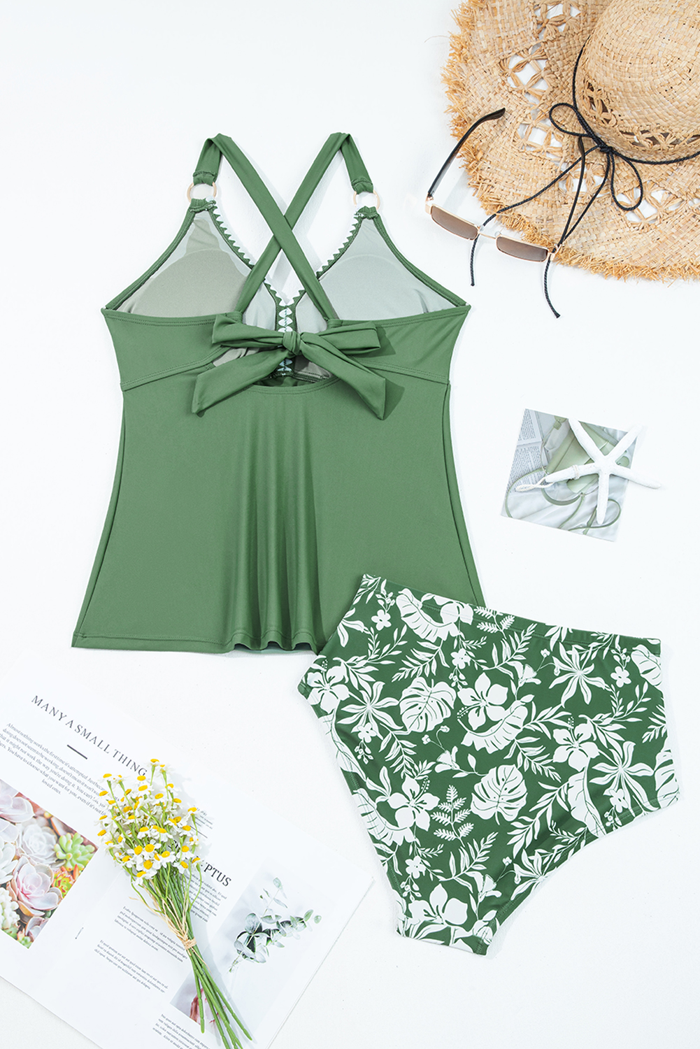 Sexy Two-Piece Tankini for Women – Knot Back Straps & Ricrac Trim, Floral Summer Swimwear - Detail View 20