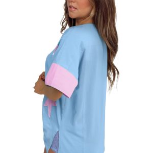Women's Myosotis Oversize T-Shirt with Frayed Denim Star Patch - Main View