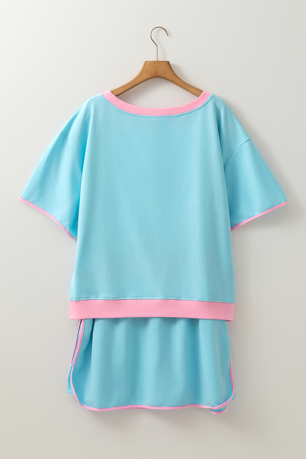 Women's Plus Size Turquoise Contrast Trim T-Shirt and Mini Skirt Two-Piece Set - Detail View 5