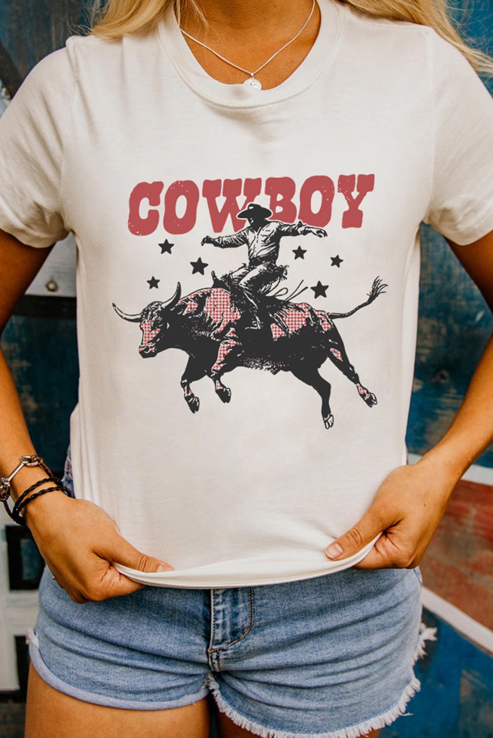 Stylish Relaxed Fit Women's Western Tee - COWBOY Lettering and Rodeo Design - Detail View 3