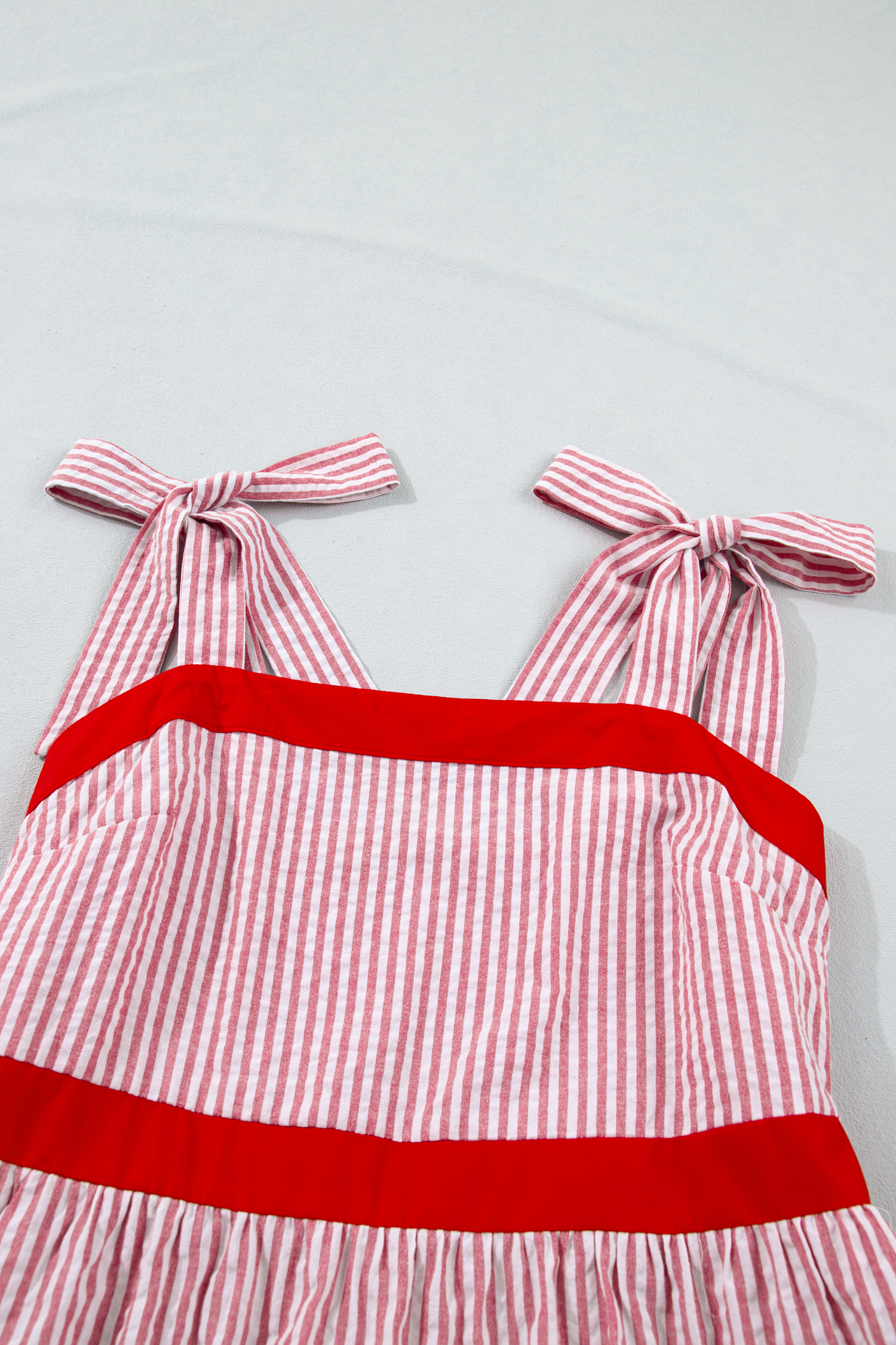 Women's Red Striped Maxi Dress – Sleeveless High Waist A-Line Summer Vacation Outfit - Detail View 7