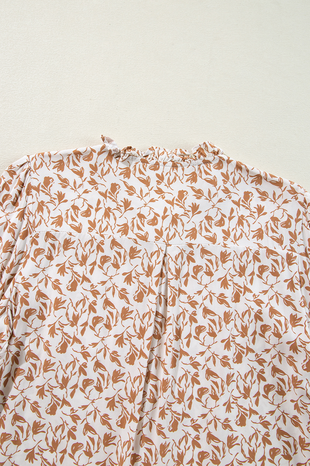 Elegant Fall Shirt for Women - Lace-Trimmed Khaki Floral Blouse - Detail View 10