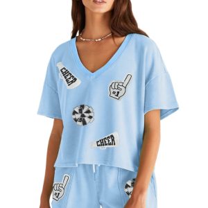 Women's Myosotis Game Day No.1 Cheer Graphic V Neck Short Set - Sparkling Style for Game Day - Main View