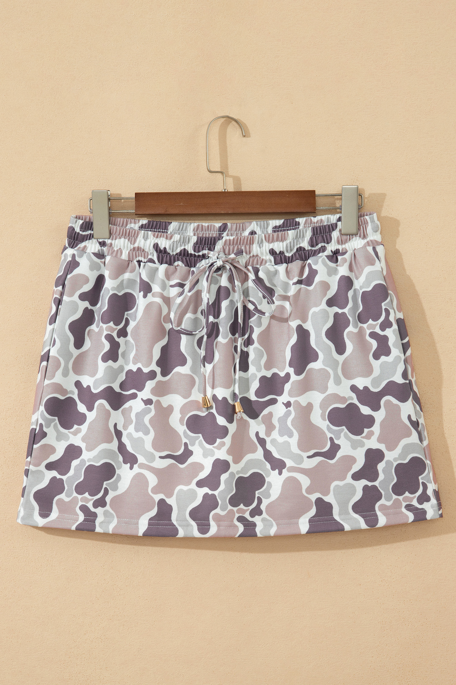 Western Style Women's Camo Mini Skort – High Waist Drawstring Skirt, Chic Summer Gift Idea - Detail View 3