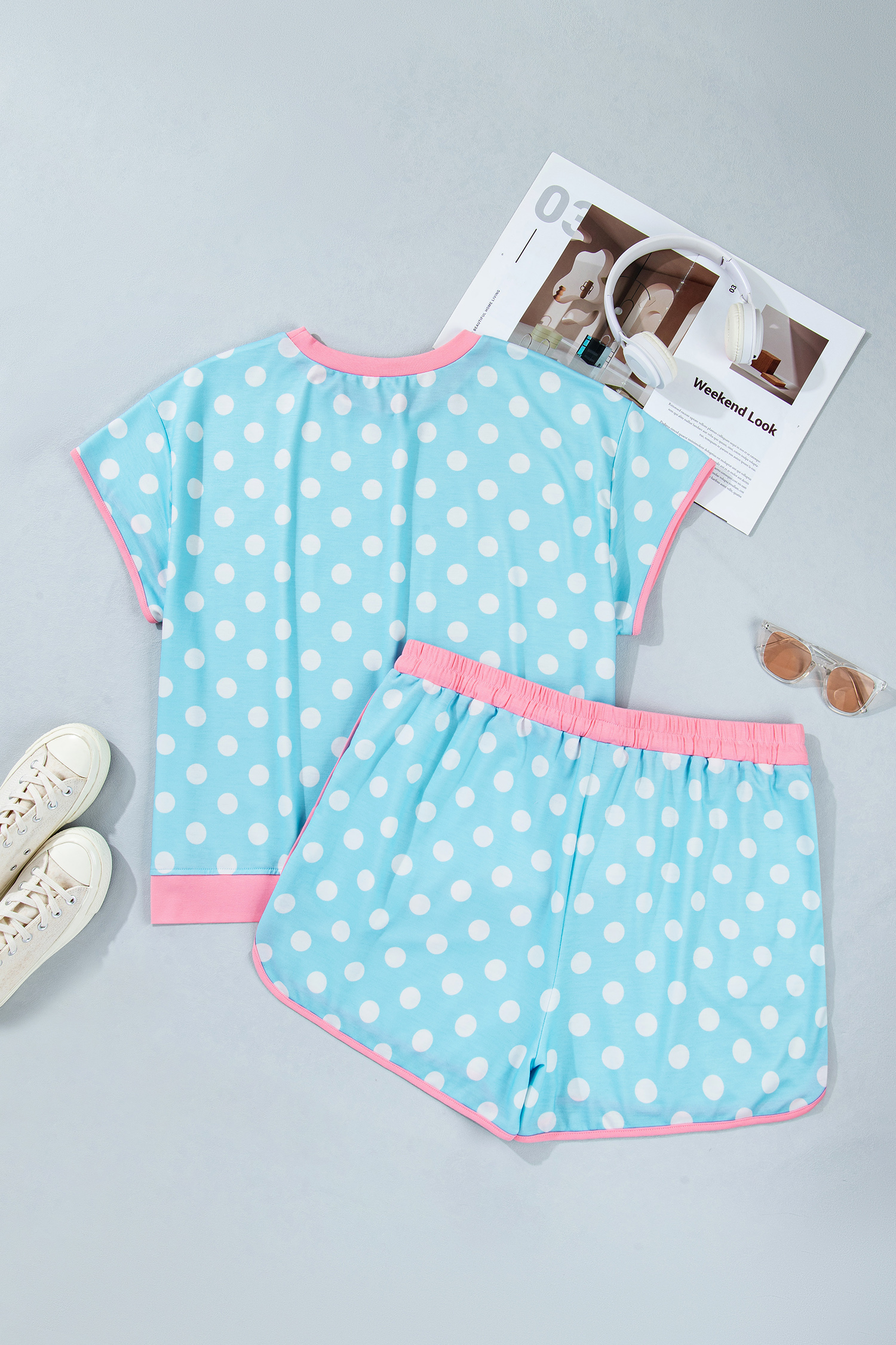 Women's Plus Size Polka Dot Short Set – 2 Piece Summer Outfit, Practical Gift for Her - Detail View 3