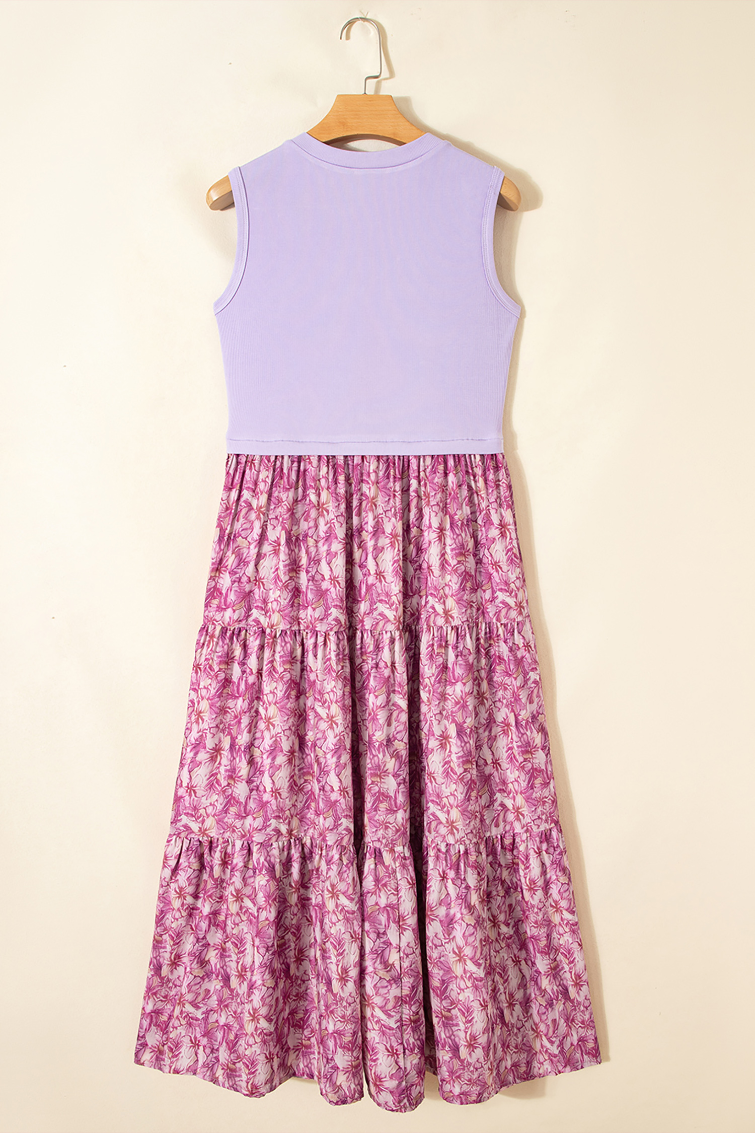 Summer Vacation Women's Purple Floral Maxi Dress – Sleeveless V-Neck, High Waist Shift Style - Detail View 5
