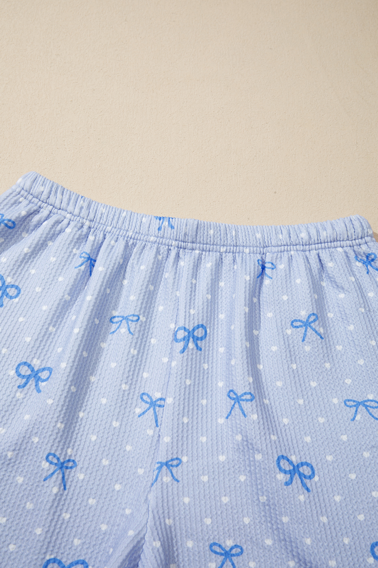 Women's 2-Piece Summer Shorts Set – Sky Blue Heart Bow Print, Stylish Gift for Her - Detail View 6