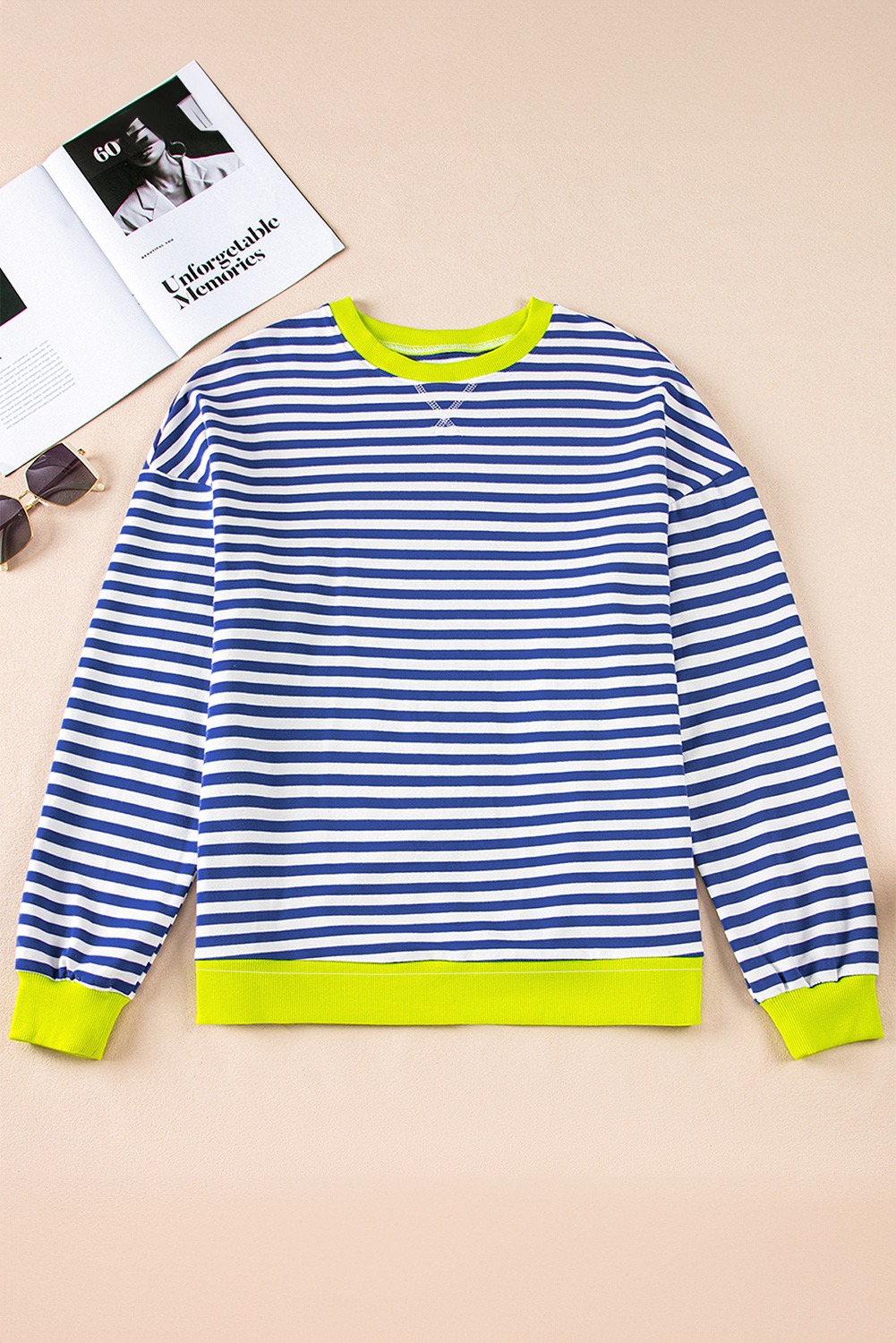 Casual Oversized Sweatshirt with Striped Pattern and Ribbed Trim for Fall & Winter - Detail View 10