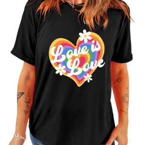 Women's Black Love is Love Rainbow Heart Graphic Crewneck Tee - Main View