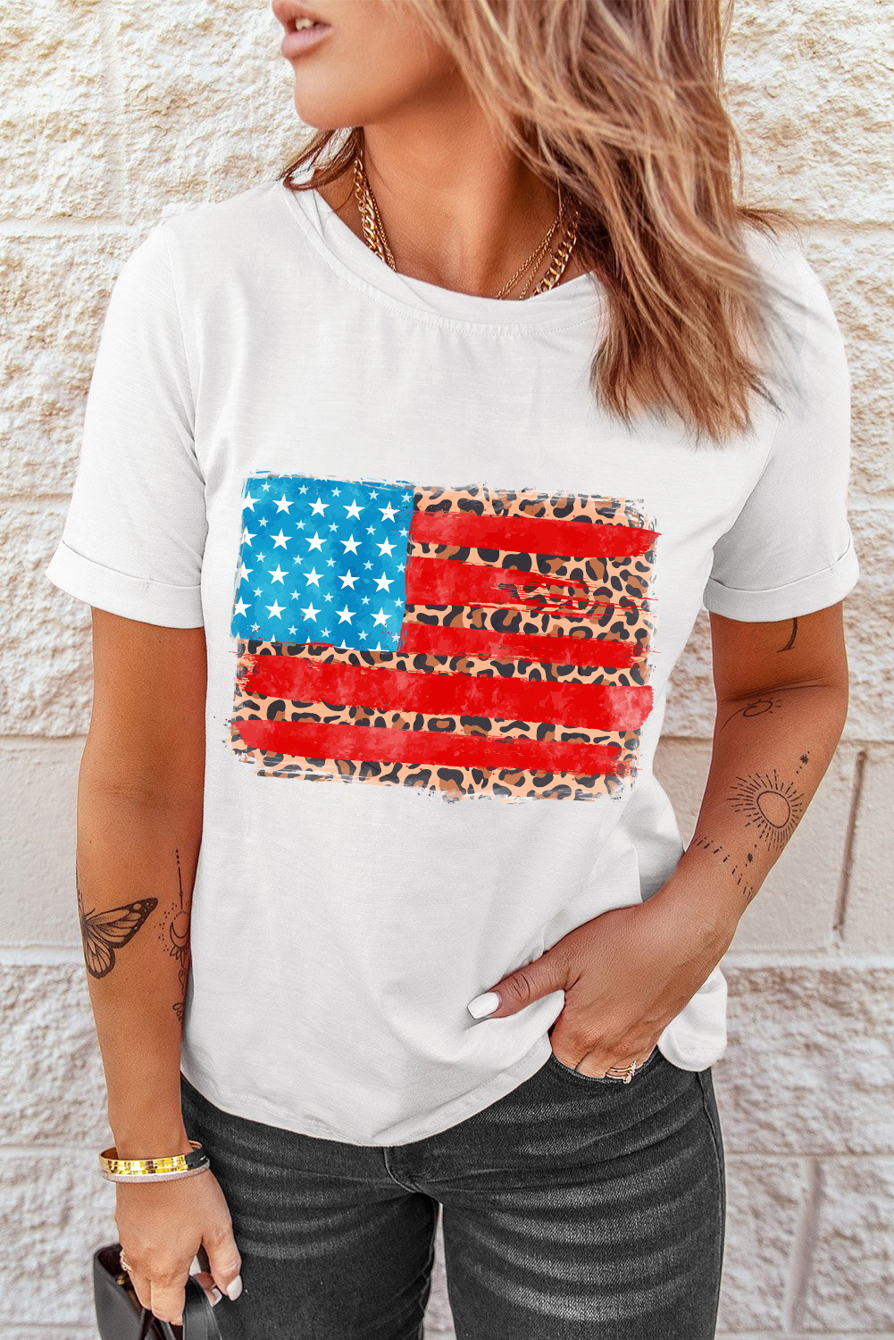 Stylish Short Sleeve Round Neck Tee for Daily Wear - Unique Patriotic Fashion - Detail View 7