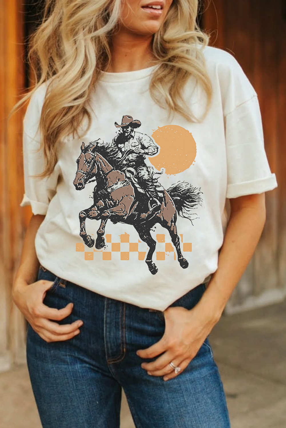 Stylish Casual Tee: Unique Sunset Cowboy Design for Western Fashion Lovers - Detail View 2