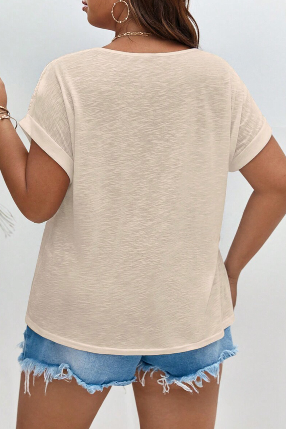 Stylish Casual Plus Size Top with Lace Detail - Soft and Breathable for Summer - Detail View 2