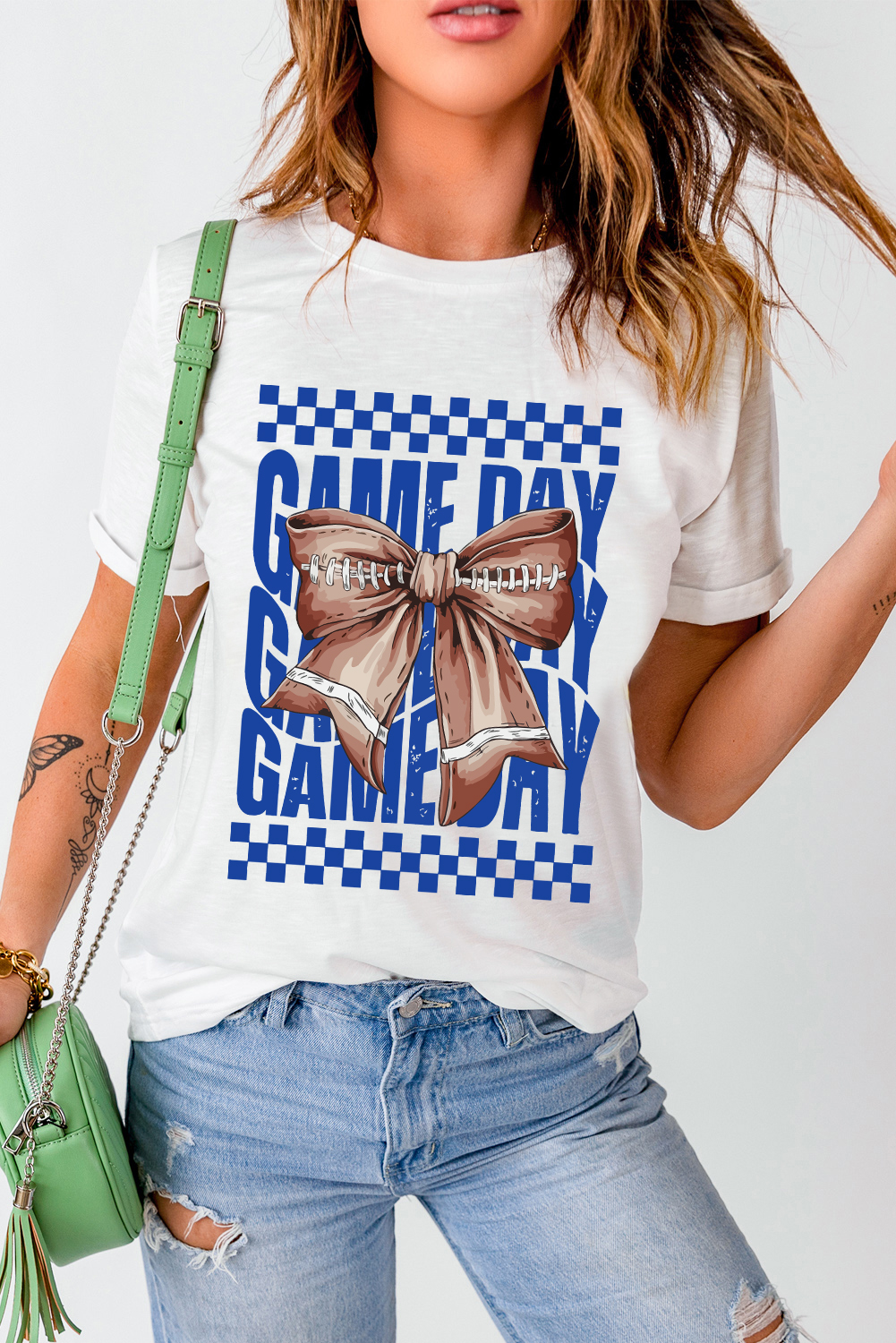 Feminine Flair White Graphic T-Shirt - Perfect for Game Day & Casual Outfits - Detail View 7