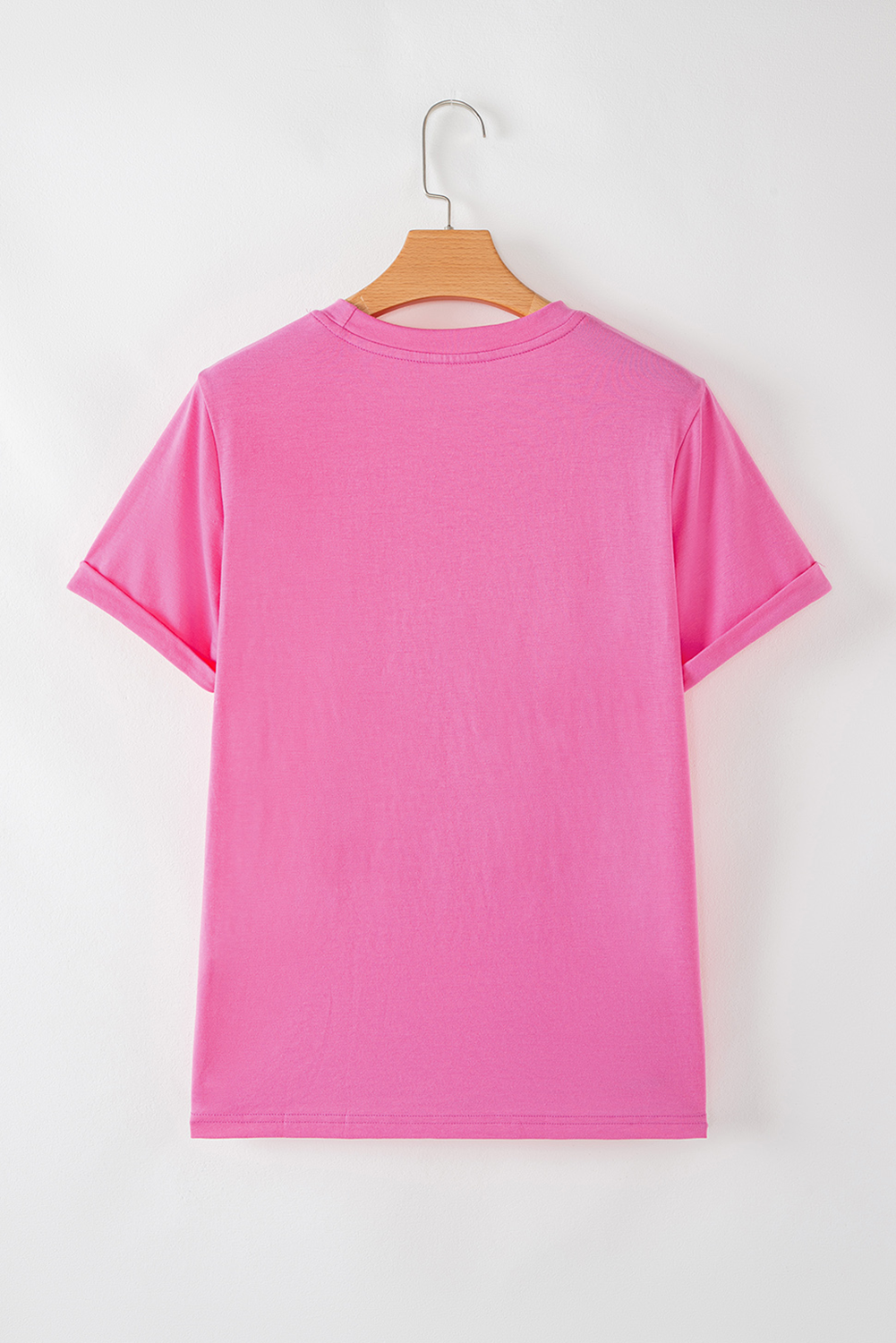 Women's Graphic Tee, Rose Red, Let's Rodeo, Crew Neck, Casual Shirt, Short Sleeve, Cotton Blend, Lightweight Fabric, Trendy Design, Slogan Print, Daily Wear, Summer Fashion, Comfortable T-Shirt, Tops - Detail View 8