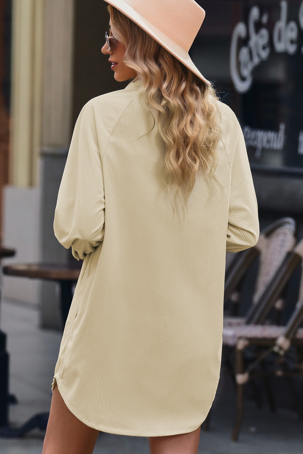 Chic Western-Inspired Shift Dress - Full Button Closure in Cozy Corduroy - Detail View 7