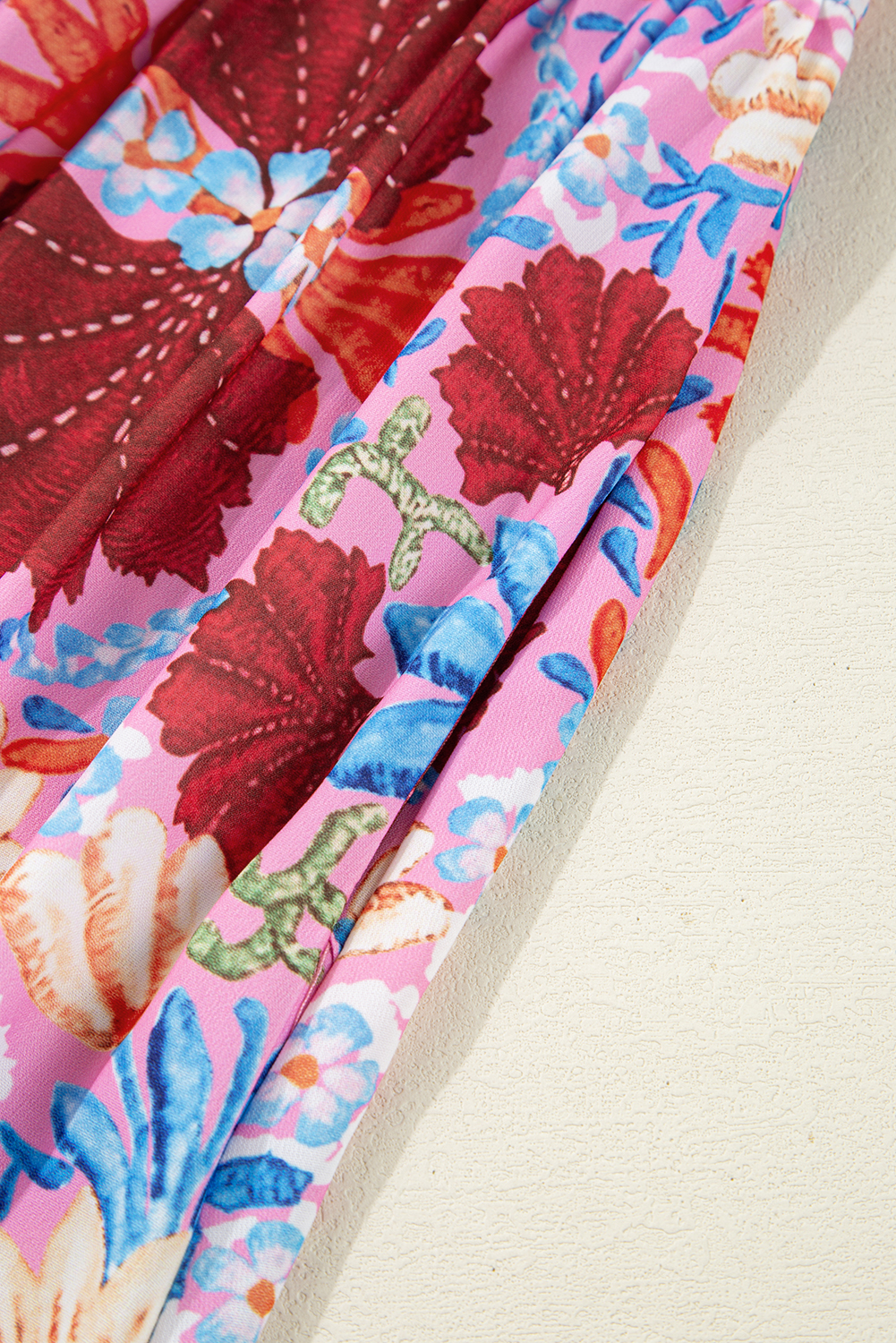 Elegant A-Line Silhouette High Waist Dress - Casual Short Sleeve Floral Maxi - Detail View 15