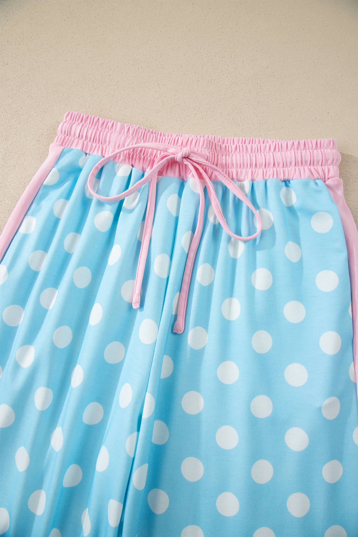 Women's Sky Blue Polka Dot 2-Piece Set – Short Sleeve Top and High Waist Pants, Casual Summer Outfit - Detail View 10