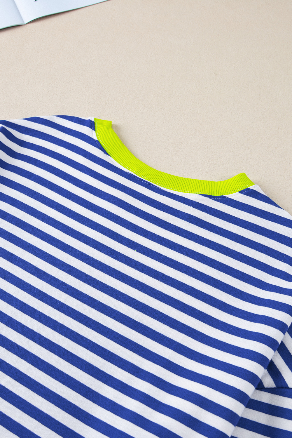 Women's Sky Blue Stripe Contrast Ribbed Trim Drop Shoulder Baggy Sweatshirt - Detail View 17