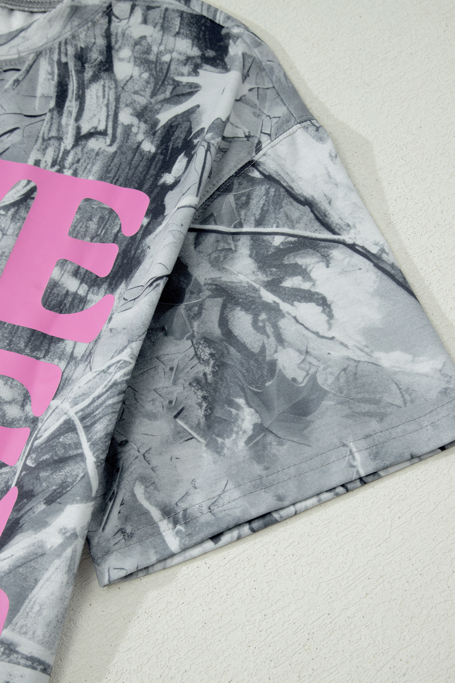 Women's Pink Camo Woodland Letter Print T-Shirt – Casual Short Sleeve Round Neck Shift Tee - Detail View 13