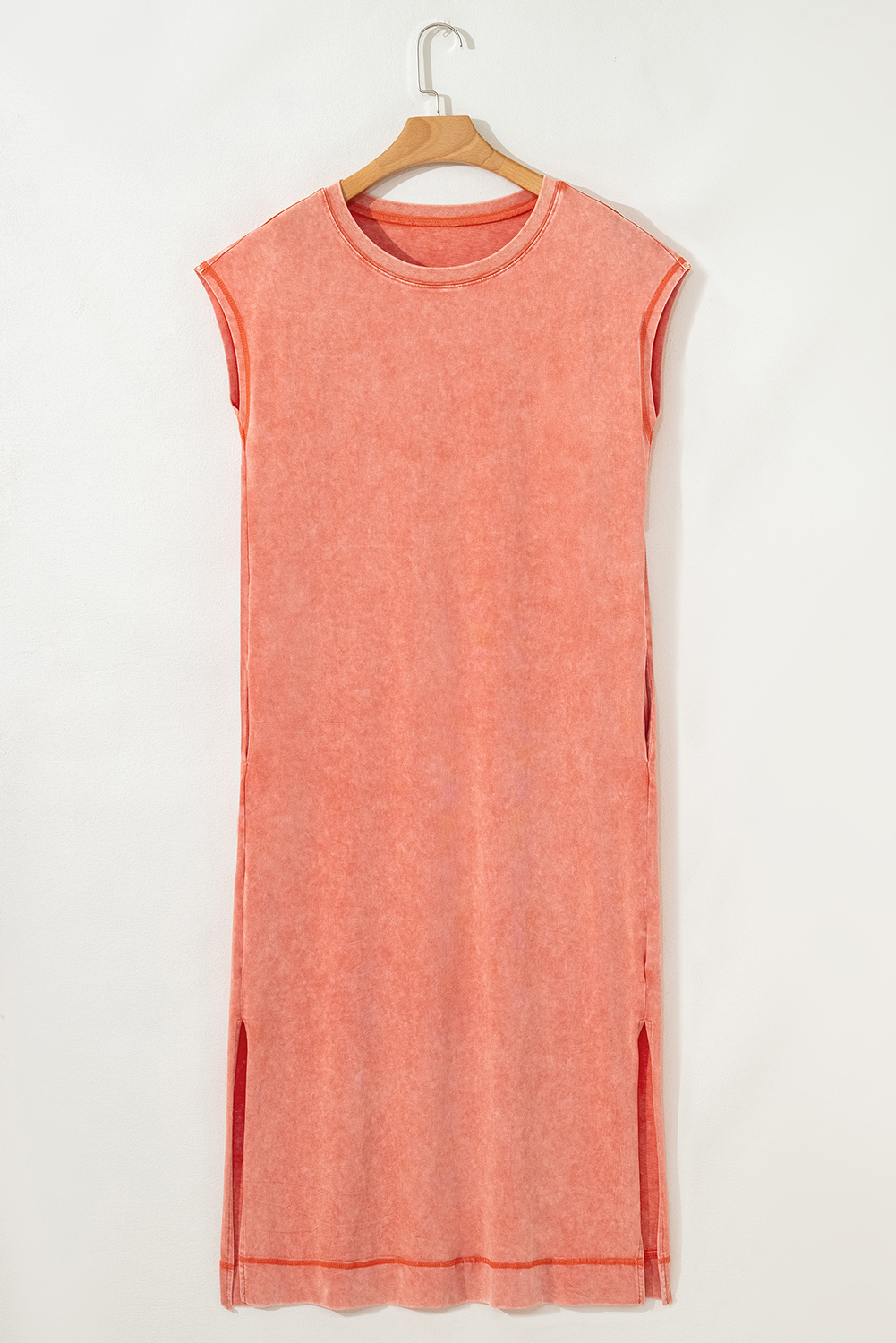 Chic Casual Carrot T-Shirt Dress - Sleeveless with Pocket and Split Details - Detail View 6