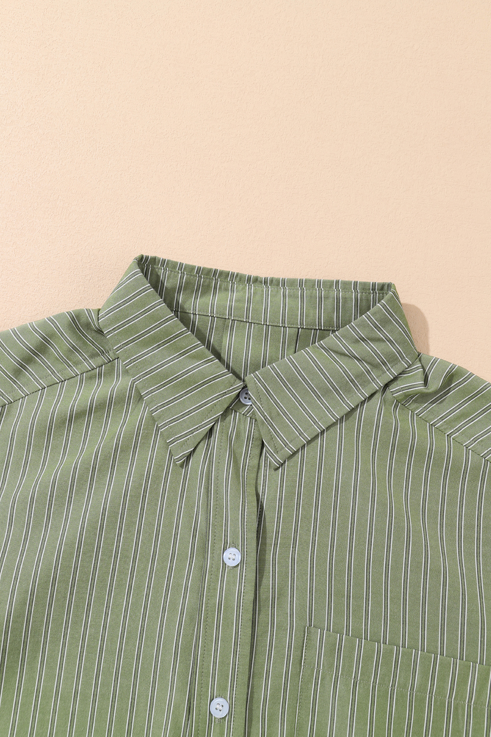 Women's Shirt, Green Stripe, Button Up, Oversized, Casual, Long Sleeve, Tunic, Trendy, Daily Wear, Versatile Style, Fall Fashion, Comfortable, Blouses & Shirts, Chic Design - Detail View 12