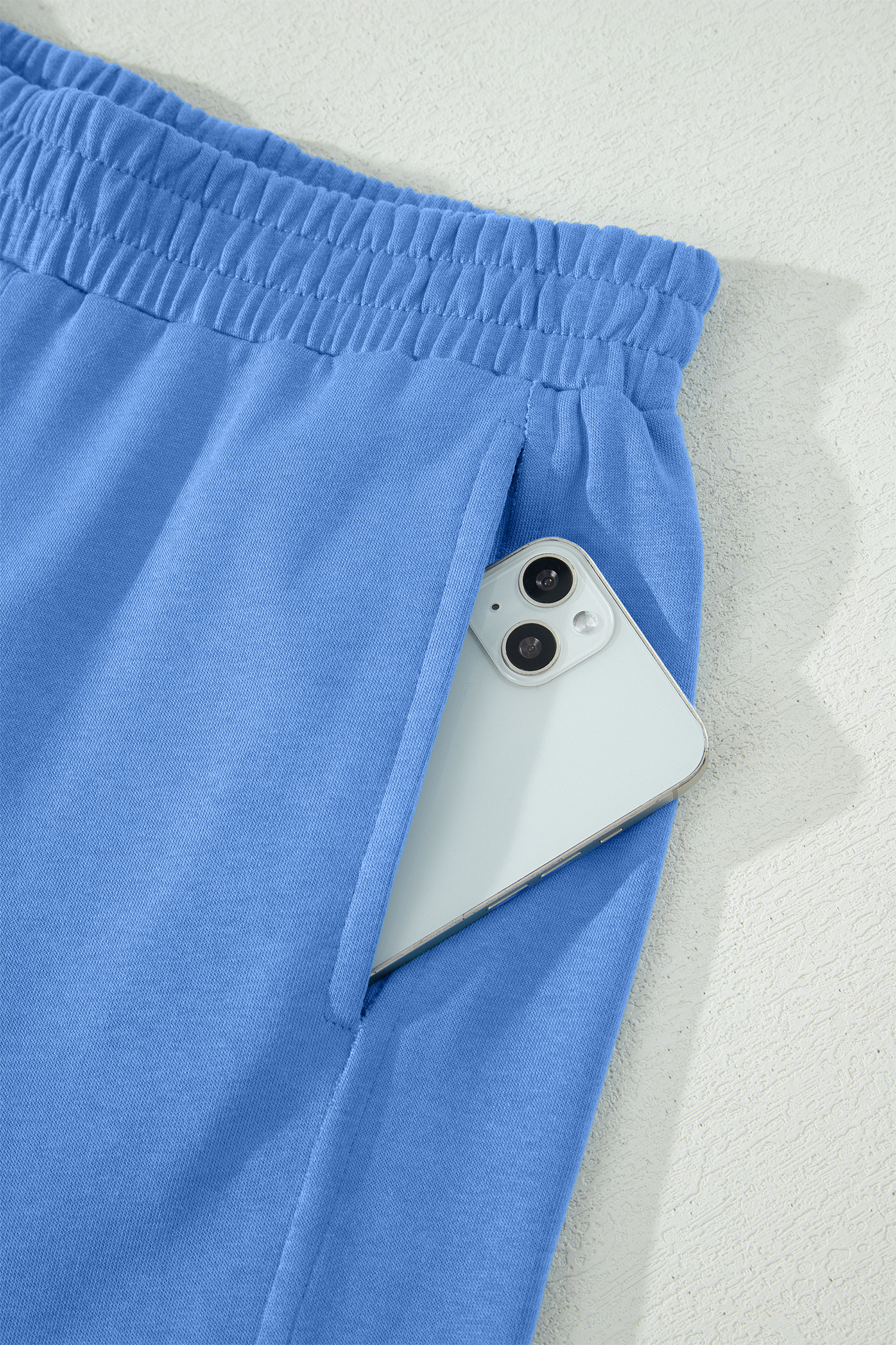 Women's Solid Sky Blue Two-Piece Set – Relaxed Fit Tee and High Waist Pocketed Pants, Summer Gift for Her - Detail View 12