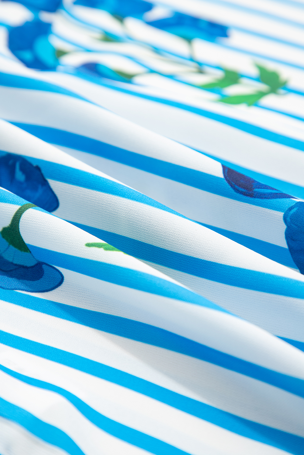 Casual Sky Blue Striped Floral Blouse - Perfect for Summer Days and Evenings - Detail View 11