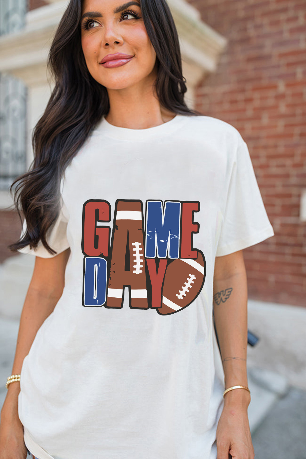 Cheer on Game Day with this Trendy White Letter Print T-Shirt for Women - Detail View 3