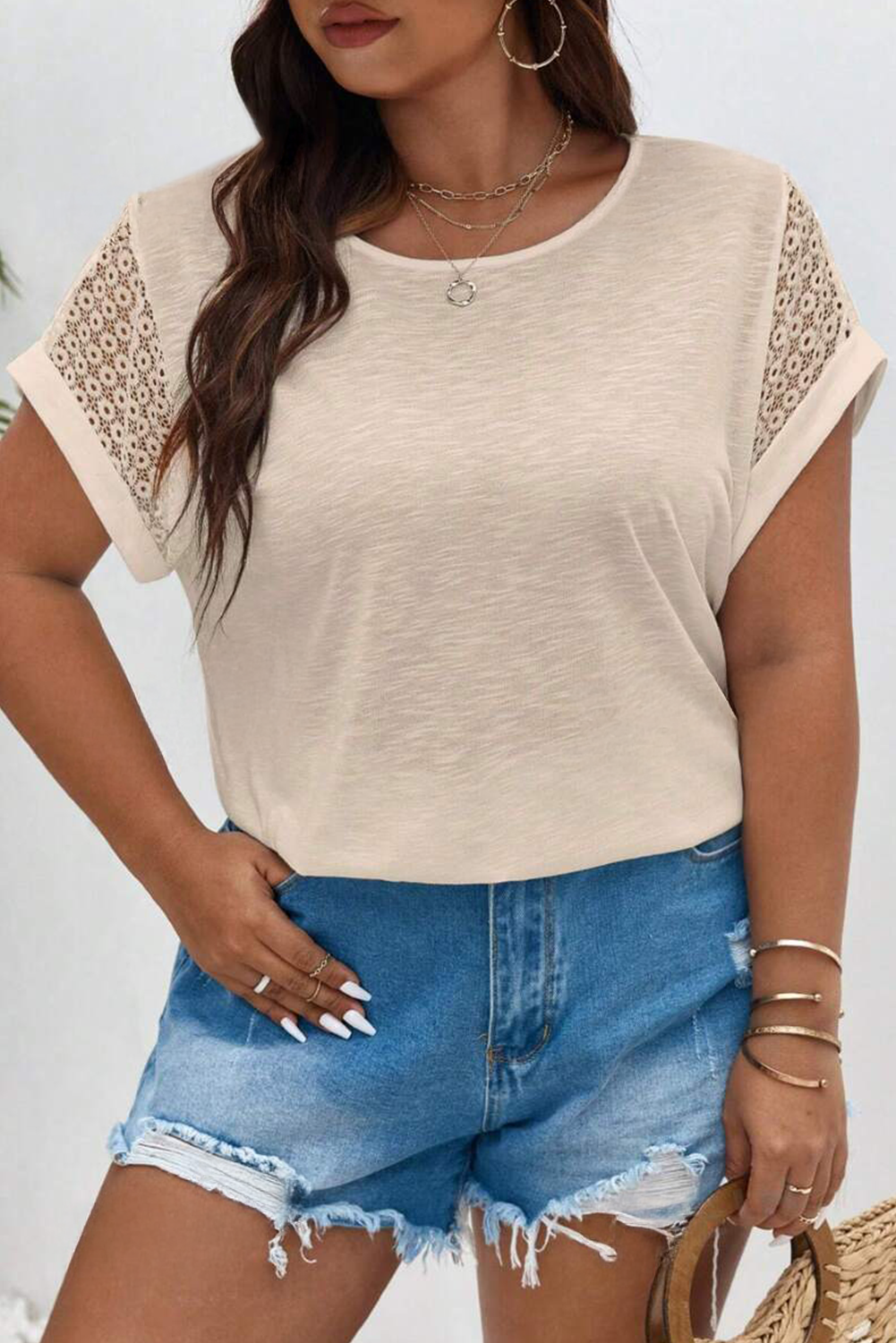 Stylish Casual Plus Size Top with Lace Detail - Soft and Breathable for Summer - Detail View 6