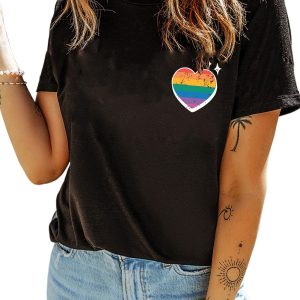 Women's Black Pride Heart Cracking Graphic T-Shirt - Casual Cotton Blend Tee - Main View