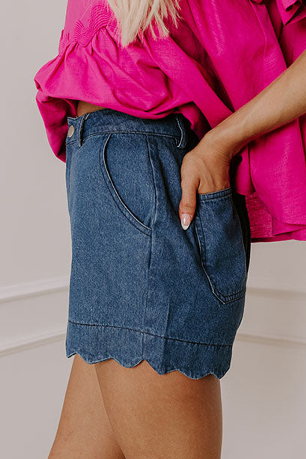 Elastic Breathable Cotton Blend High Waist Shorts - Perfect for Daily Wear - Detail View 3