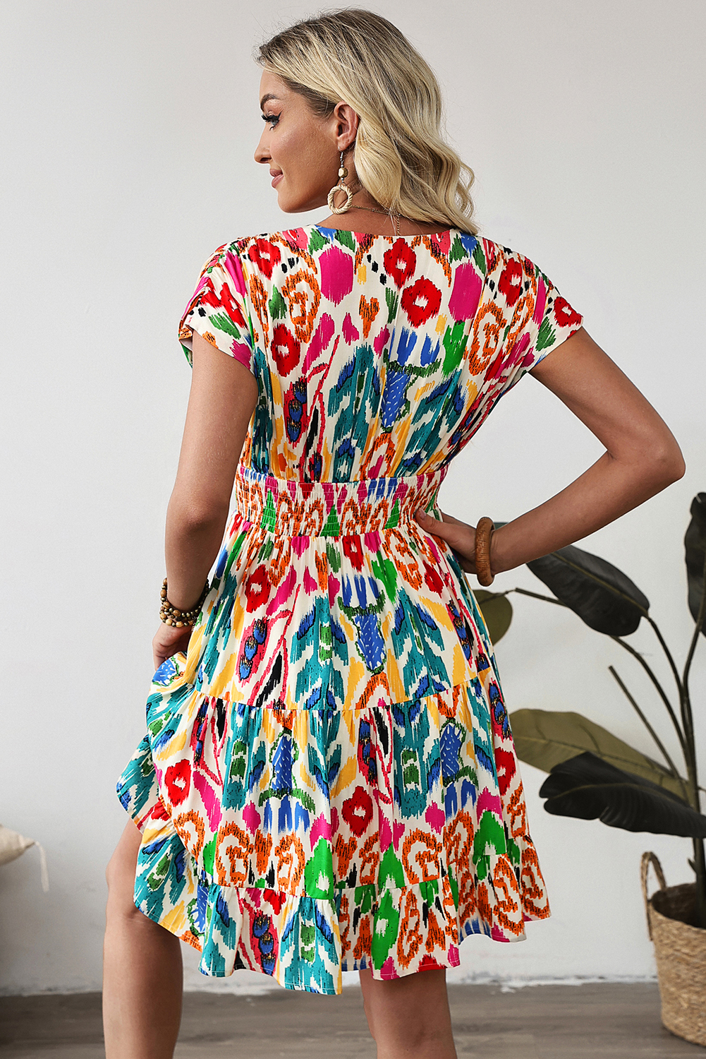 Chic Bohemian Style Sky Blue Mini Dress with Dolman Sleeves and Ruffle Details - Detail View 2