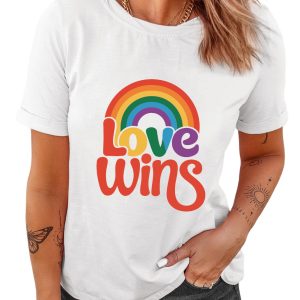 Women's White Love Wins Pride Rainbow Graphic Casual T-Shirt - Main View