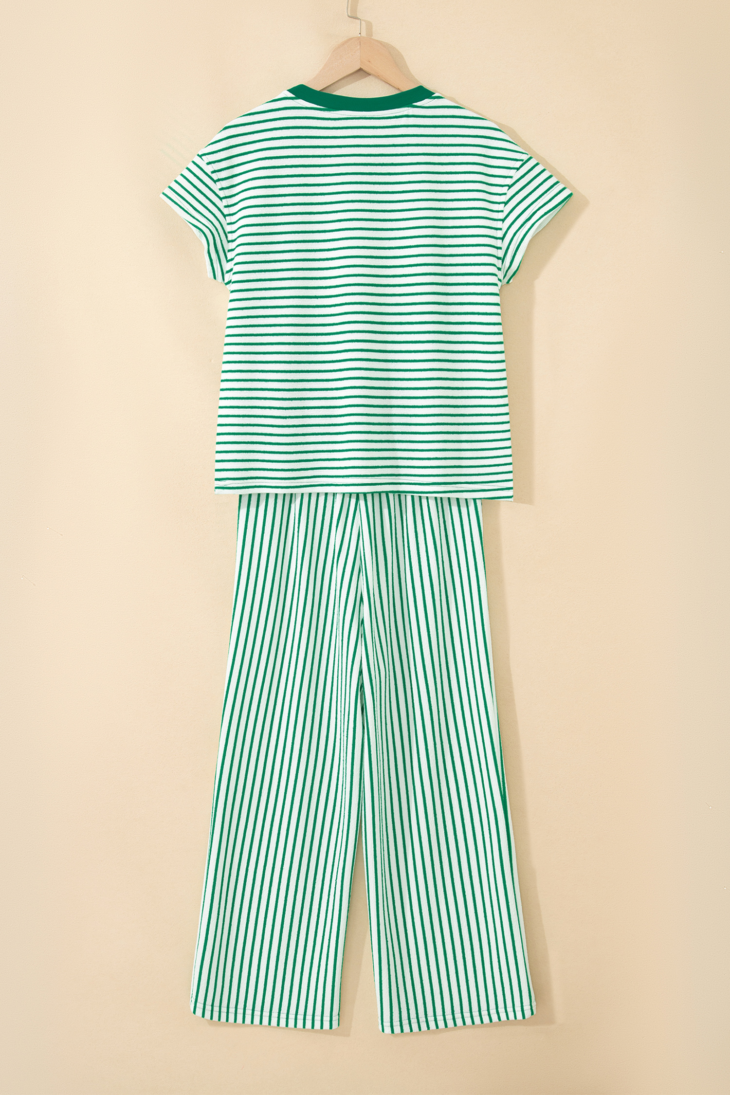 Casual Striped Lounge Set for Women – Comfortable Round Neck Tee & Adjustable Drawstring Pants - Detail View 6