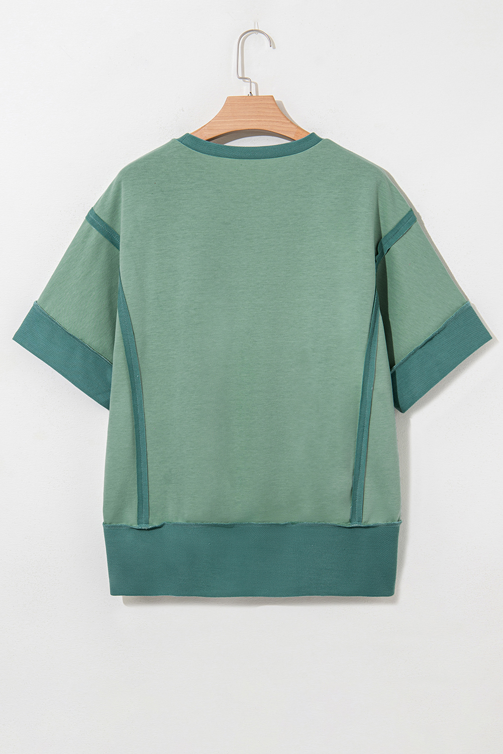 Trendy Casual Graphic Tee with Unique Patchwork Design - Smoke Green - Detail View 10