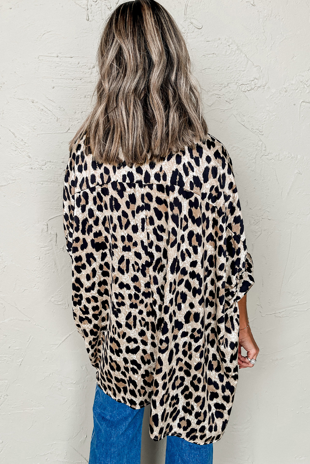Soft Lightweight Beige Leopard Blouse with Collared Neckline - Perfect for Summer - Detail View 11