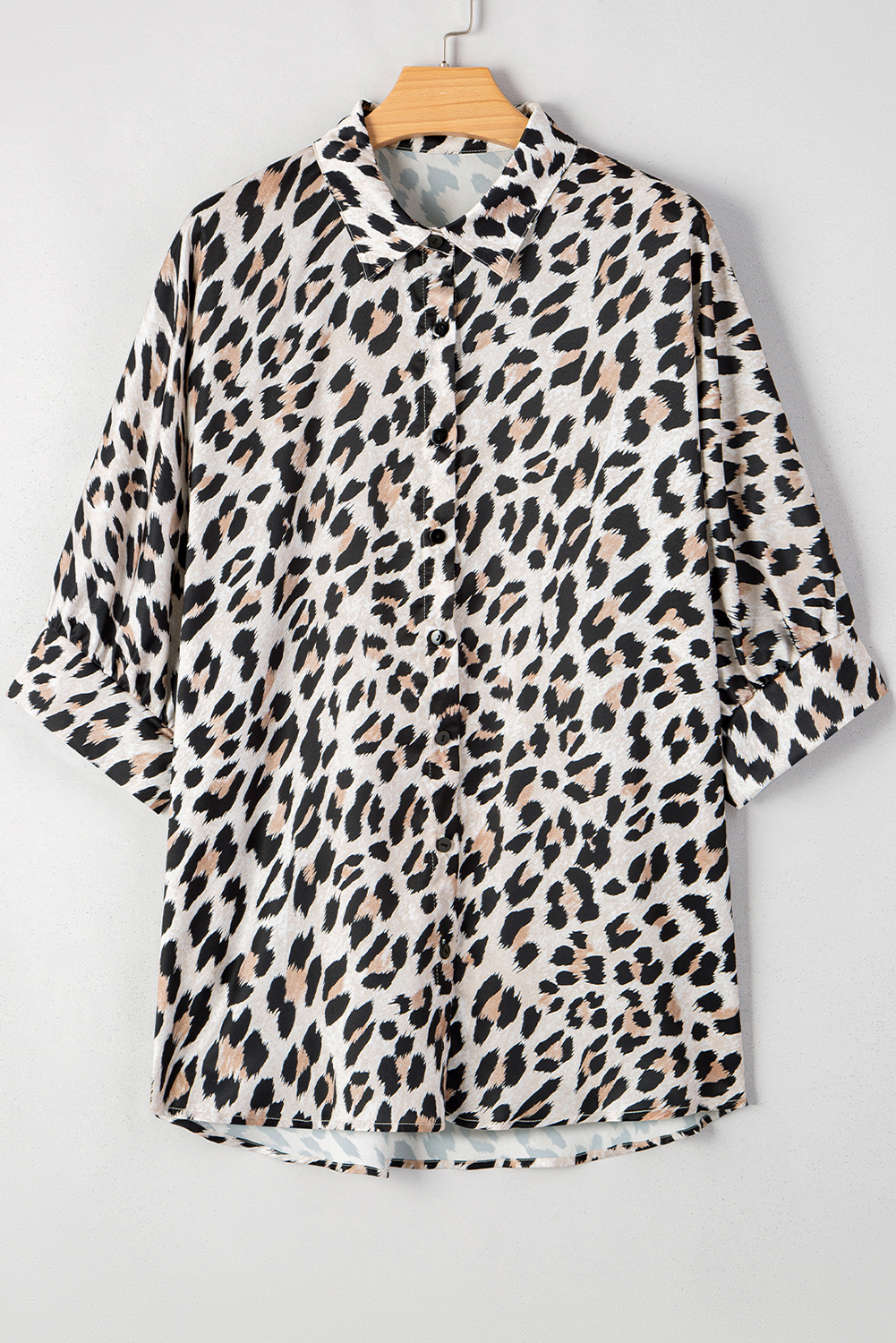 Soft Lightweight Beige Leopard Blouse with Collared Neckline - Perfect for Summer - Detail View 15